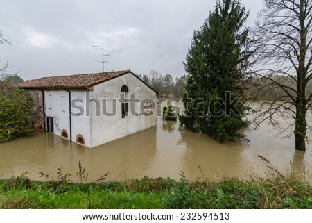 House in the flood river