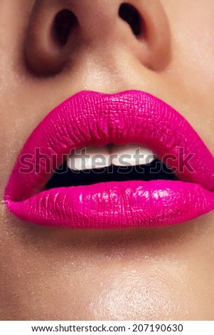 Sexy Lips. Beauty Red Lips Makeup Detail. Beautiful Make-up Closeup. Sensual Open Mouth. lipstick or lip gloss