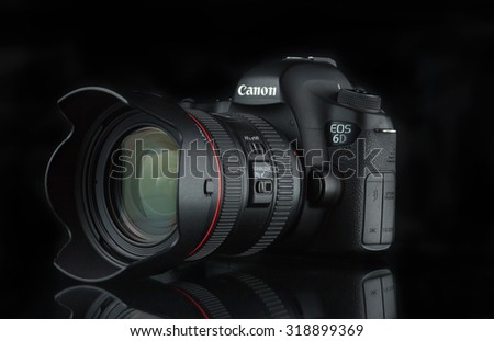 BANGKOK, THAILAND - September 21,2015: Photo of Canon Eos 6D camera with EF 24-70mm F/4 IS USM Lens Kit on black background