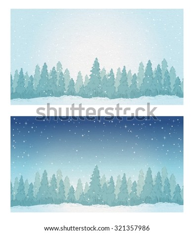 Vintage winter noontimet forest landscape and night forest landscape. vector