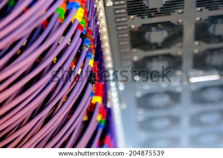 Server with the connected network colored wires