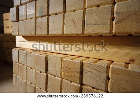 Pieces of wood harvesting in the industrial warehouse