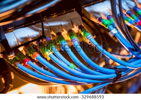 Blue Network cables connected to the server