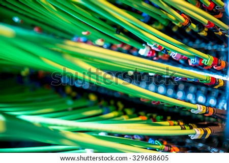 Green Network cables connected to the server