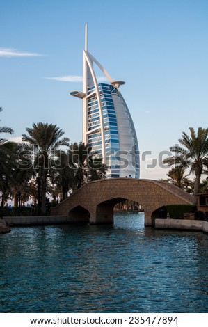 DUBAI, UAE - NOVEMBER 14 :The world\'s first seven stars luxury hotel Burj Al Arab, November 14, 2014 in Dubai, United Arab Emirates