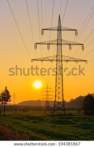 Power Line with illuminating sunset