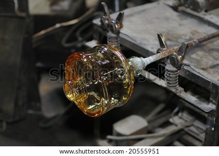 Glass production in a factory on the tool table
