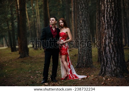 Couple in love in fantasy forest