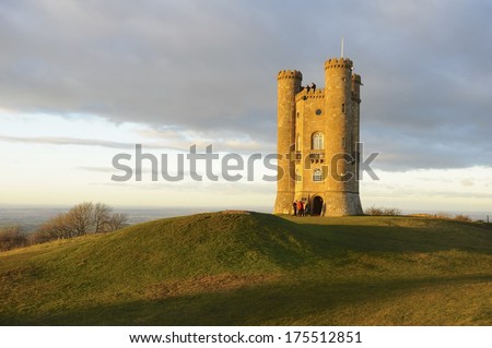 Broadway Tower on Broadway Hill is a folly in the heart of the Cotswolds in Worcestershire.    Designed by James Wyatt and built in 1799 for Lady Coventry.  Late afternoon winter sun.