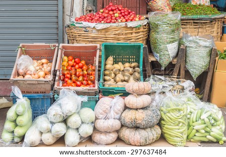 Farmers market vegetable stall outdoors