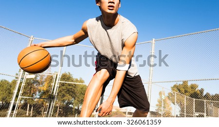 Fit male playing basketball outdoor