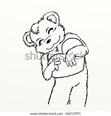 stock photo : Illustration of cute teddy bear leaning to side holding love 