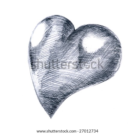 stock photo Line drawing illustration of love heart isolated on white 