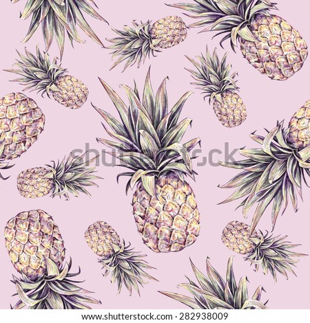 Pineapple on a pink background. Watercolor colourful illustration. Tropical fruit. Seamless pattern. Summer print