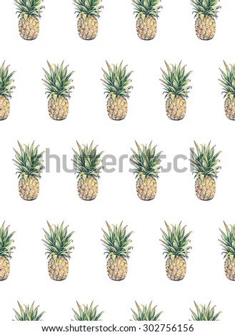 Pineapple on a white background. Watercolor colourful illustration. Tropical fruit. Seamless pattern