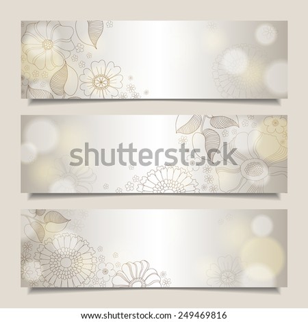 Set of horizontal banners with flowers and lights. Floral background for web design with place for text.