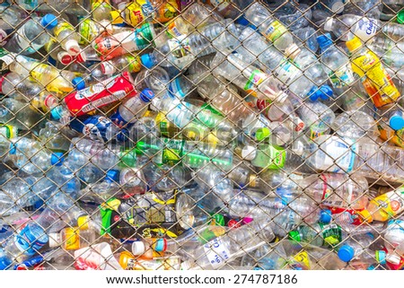 CHIANG MAI, THAILAND - MAY 2 : Recycling center collects plastic bottles on May 2, 2015 in Chiang mai, Thailand. In 2013 more than 800,000 tons of recyclables were processed in Thailand; 48.8%