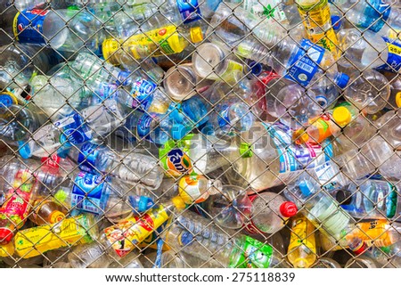 CHIANG MAI, THAILAND - MAY 2 : Recycling center collects plastic bottles on May 2, 2015 in Chiang mai, Thailand. In 2013 more than 800,000 tons of recyclables were processed in Thailand; 48.8%.