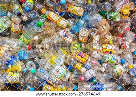 CHIANG MAI, THAILAND - MAY 2 : Recycling center collects plastic bottles on May 2, 2015 in Chiang mai, Thailand. In 2013 more than 800,000 tons of recyclables were processed in Thailand; 48.8%.