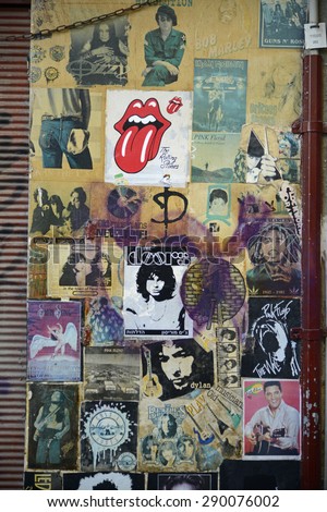 Tel Aviv, Israel - June 17, 2015: Wall with old music poster, grunge look on the street