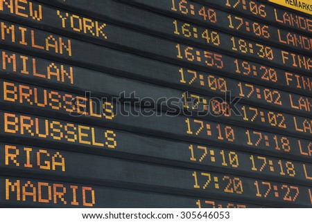 Flights, arrival and departures on information board