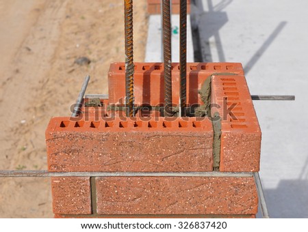 Closeup. Lay bricks and blocks correctly.  Whether you are laying brick to build a mailbox enclosure, or building a brick house, the process is the same.
