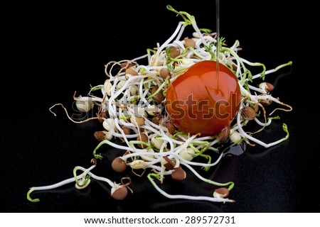 Lentil sprouts salad with cherry tomato