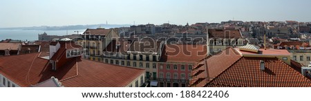 Panorama view on old Lisbon city roofs
