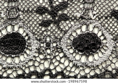 Black mesh lace material texture macro shot