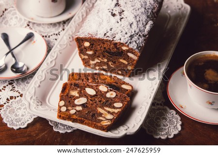 Apple bread with cocoa, fruit and nuts