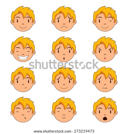 Child face gestures, vector illustration, set collection