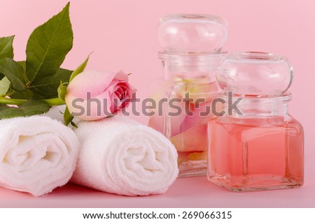 Bottle with rose oil for skin care