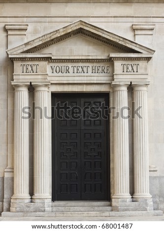 Classic architecture representative of financial institution with replaceable text on layers.