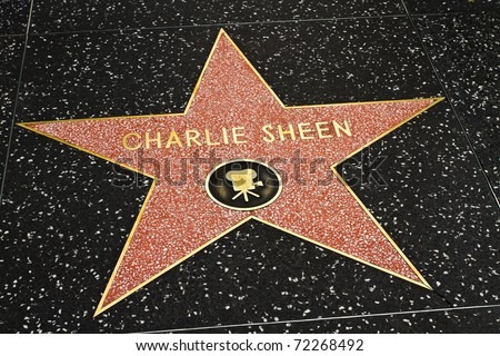 LOS ANGELES-MARCH 1: Charlie Sheen\'s star on the Hollywood Walk of Fame on March 1, 2011 in Los Angeles. The actor\'s star and the Walk of Fame draw tourists from all over the world.