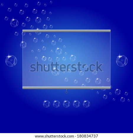 background with realistic transparent projector screen with stream of bubbles