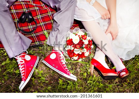 Groom Dresses red wedding shoes bride