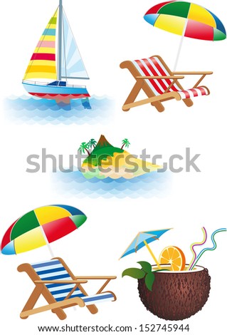 Summer recreations and travel objects vector set
