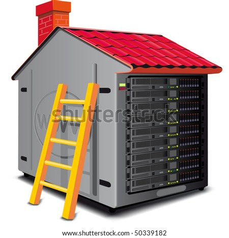 Web server rack designed as a house 