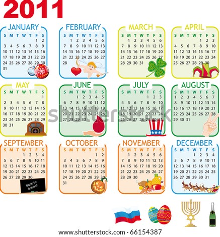 Calendar 2013 Holidays on Stock Vector   Calendar Of Monthly Events And Holidays For 2011  With