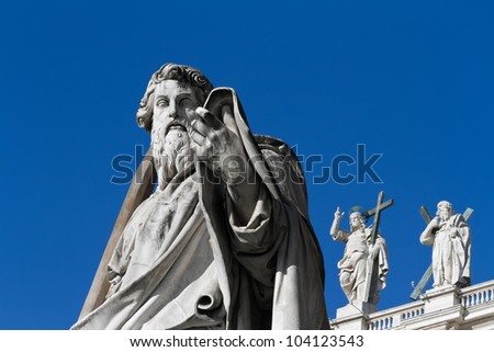 The figure of apostle Paul placed into the square of St. Peter\'s Cathedral, Vatican