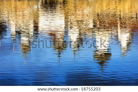 Reflection in water of a building of the Cathedral in Russian North