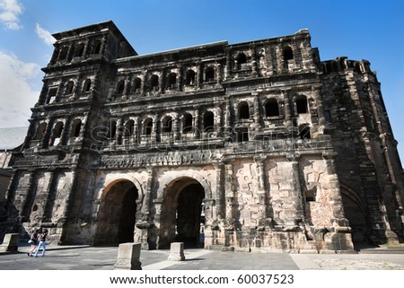 Porta Nigra - an ancient protective construction of Roman empire in territory of the city of Trier, Germany
