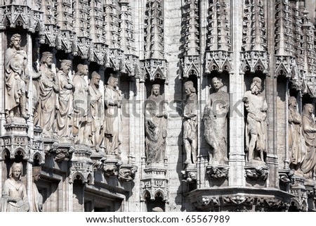 Wall fragment of the Town Hall of the City of Brussels is a Gothic building from the Middle Ages with sculptures