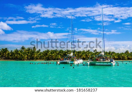 Catamarans on azure water Caribbean holidays Sanoa Dominican Republic Catamarans on azure water Caribbean holidays Sanoa Dominican Republic