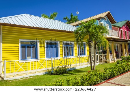 Wooden colored houses typical for Caribbean Islands