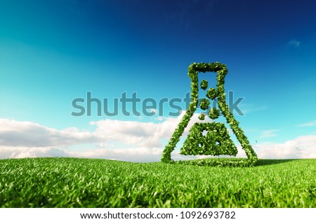 Eco friendly, bio, no waste, zero pollution, pesticide free agriculture or/and biofuel concept. 3d rendering of thumbs up icon on fresh spring meadow with blue sky in background.