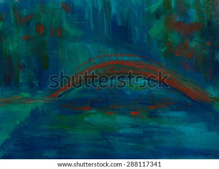 Hand painted image of bridge over the river
