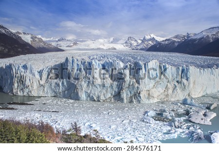 Perito Moreno Glacier is third largest glacier in the world. Located in the Los Glaciares National Park, 78 kilometres (48 mi) from El Calafate in the Argentinian Patagonia.