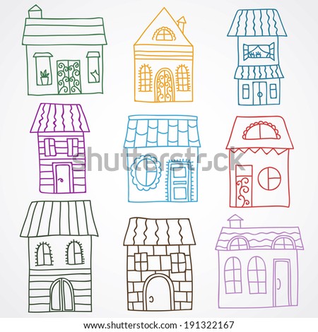 Hand drawn vector set of homes houses town architecture vintage style
