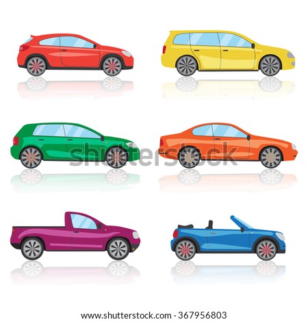 Cars icons, car set. 6 cars icon, car different, colorful car icon, 3d car icon, sport car icon, car icon, car front, car sign, mini car, smart car, car side, car racing, car icon set. Car icon vector